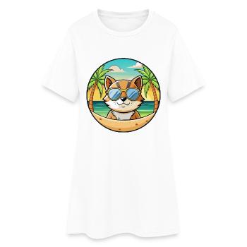 Donskoy Katzenrasse Cartoon Sonnenbrille Strand - Frauen T-Shirt-Kleid - Weiß - Vorne