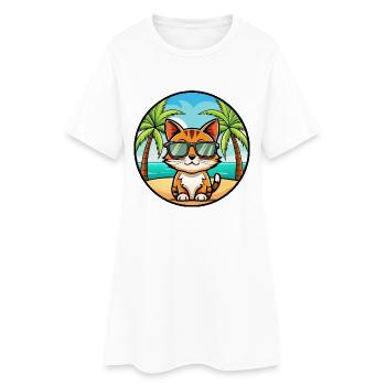 Somali Kurzhaar Katze Rasse Cartoon Sonnenbrille Strand - Frauen T-Shirt-Kleid - Weiß - Vorne