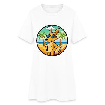 Känguru Lustige Cartoon Sommer Strand Sonnenbrille - Frauen T-Shirt-Kleid - Weiß - Vorne