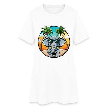 Elefant Lustige Cartoon Sommer Strand Sonnenbrille - Frauen T-Shirt-Kleid - Weiß - Vorne