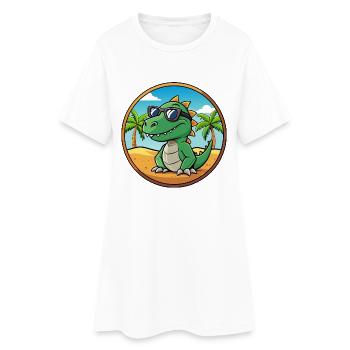 Dinosaurier Lustige Cartoon Sommer Strand Sonnenbrille - Frauen T-Shirt-Kleid - Weiß - Vorne