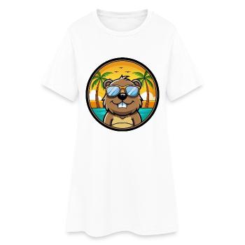Biber Lustige Cartoon Sommer Strand Sonnenbrille Cool - Frauen T-Shirt-Kleid - Weiß - Vorne