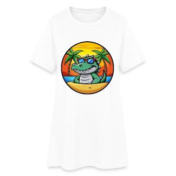Krokodil Lustige Cartoon Sommer Strand Sonnenbrille - Frauen T-Shirt-Kleid - Weiß - Vorne