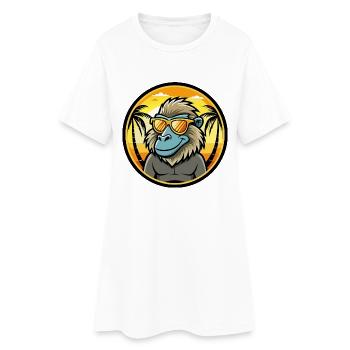 Pavian Lustige Cartoon Sommer Strand Sonnenbrille Cool - Frauen T-Shirt-Kleid - Weiß - Vorne