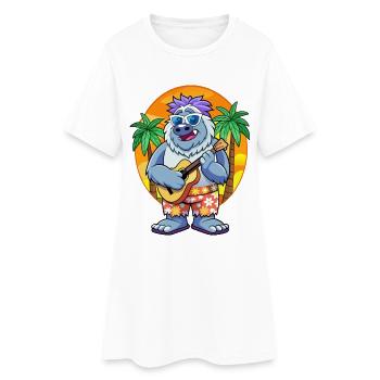 Lustige Yeti Cartoon Sommer Strand Sonnenbrille Gitarre - Frauen T-Shirt-Kleid - Weiß - Vorne