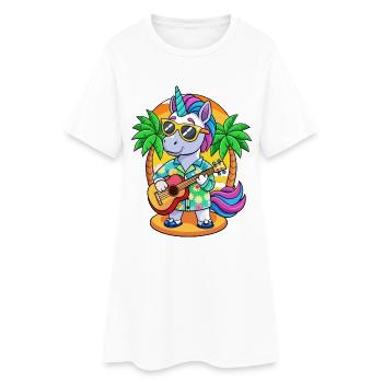 Funny Unicorn Cartoon Summer Beach Sunglasses - Women’s T-Shirt Dress - white - Front