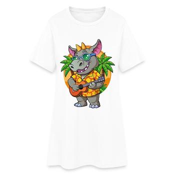 Funny Rhino Cartoon Summer Beach Sunglasses Guitar - Women’s T-Shirt Dress - white - Front