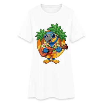Lustige Papageien-Cartoon-Sommer-Strand-Sonnenbrille - Frauen T-Shirt-Kleid - Weiß - Vorne