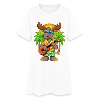 Drôle d’orignal dessin animé d’été plage lunettes de soleil guitare - Robe T-shirt Femme - blanc - Devant