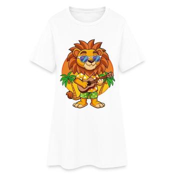 Funny Lion Cartoon Summer Beach Lunettes de soleil guitare - Robe T-shirt Femme - blanc - Devant