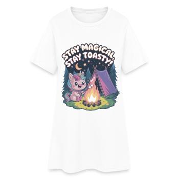 Bleiben Sie magisch, bleiben Sie warm! - Frauen T-Shirt-Kleid - Weiß - Vorne