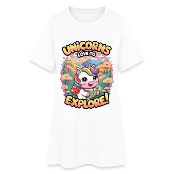Les licornes adorent explorer ! - Robe T-shirt Femme - blanc - Devant