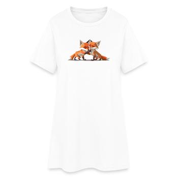 Low-poly Fox Cubs - Frauen T-Shirt-Kleid - Weiß - Vorne