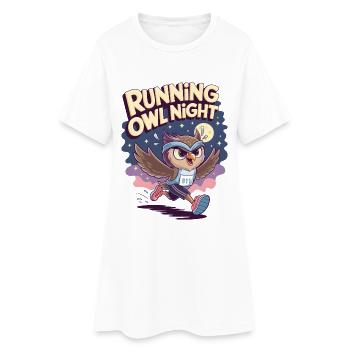 Laufende Eulennacht - Frauen T-Shirt-Kleid - Weiß - Vorne