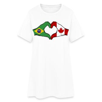 Brésil Canada Drapeau Mains Coeur Forme - Robe T-shirt Femme - blanc - Devant