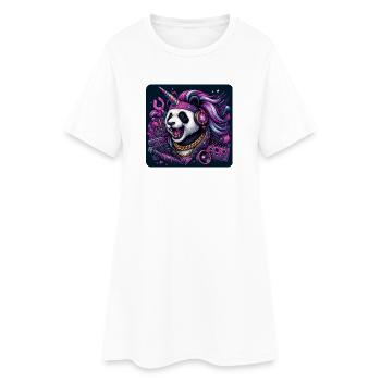 Panda mit Einhorn und Kopfhörern im Neonlook - Frauen T-Shirt-Kleid - Weiß - Vorne