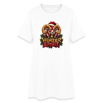 Winter Spirit Widder Weihnachten Low Poly Shirt - Frauen T-Shirt-Kleid - Weiß - Vorne
