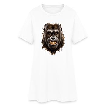 Gorilla mit goldenem Lächeln – Urbaner Stil - Frauen T-Shirt-Kleid - Weiß - Vorne