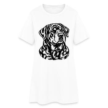 Rottweiler – Schwarz Weiß Hundeporträt Gravur - Frauen T-Shirt-Kleid - Weiß - Vorne