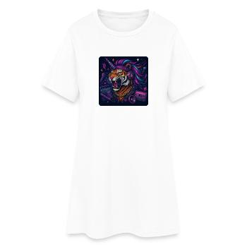 Tiger mit Einhorn und Kopfhörern im Retrolook - Frauen T-Shirt-Kleid - Weiß - Vorne