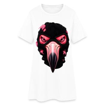 Flamingo mit Sturmhaube – Frecher Streetstyle - Frauen T-Shirt-Kleid - Weiß - Vorne