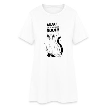 Miau äh ich meine Buuh! - Katze Gespenst Halloween - Frauen T-Shirt-Kleid - Weiß - Vorne