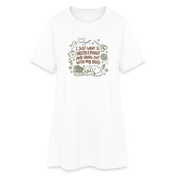 Needlepoint hängt mit Hund niedlich ab - Frauen T-Shirt-Kleid - Weiß - Vorne