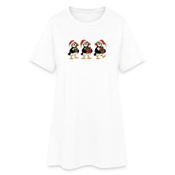 Weihnachts-Papageitaucher mit Mützen mit Geschenken - Frauen T-Shirt-Kleid - Weiß - Vorne