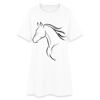 Fließende Mähne – Minimalistische Pferdelinienkunst - Frauen T-Shirt-Kleid - Weiß - Vorne