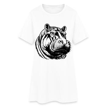 Flusspferd – Schwarz Weiß Tierporträt - Frauen T-Shirt-Kleid - Weiß - Vorne