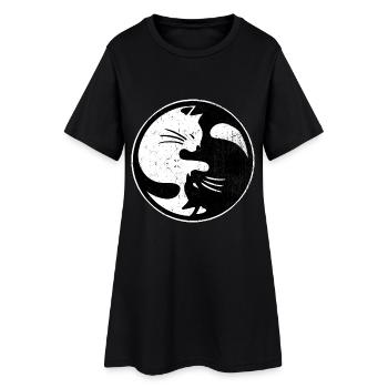 Gelassene Yin Yang Katze Meditation - Frauen T-Shirt-Kleid - Schwarz - Vorne