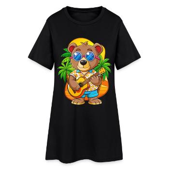 Lustige Bär Hund Cartoon Sommer Strand Sonnenbrille - Frauen T-Shirt-Kleid - Schwarz - Vorne