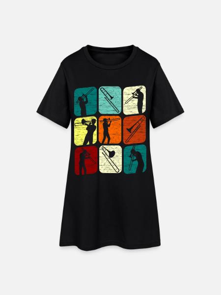 Posaunespieler Posaunist Posaune Retro - Frauen T-Shirt-Kleid - Schwarz