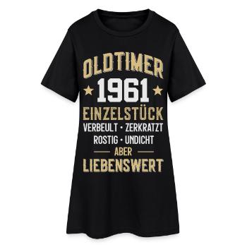LUSTIG 65. GEBURTSTAG OLDTIMER 1961 EINZELSTÜCK - Frauen T-Shirt-Kleid - Schwarz - Vorne