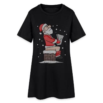 Weihnachtsmann sitzt auf dem Kamin lustig - Frauen T-Shirt-Kleid - Schwarz - Vorne