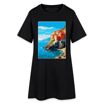 Cinque Terre Italien Vintage Reiseplakat Souvenir - Frauen T-Shirt-Kleid - Schwarz - Vorne