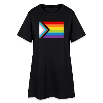 LGBT Pride Flag / Neue Regenbogen Progress Flagge - Frauen T-Shirt-Kleid - Schwarz - Vorne