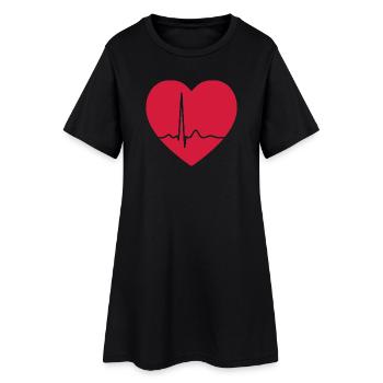 Herzschlag-EKG-Linie Medizinischer Pulswellen-Ikon-Vektor - Frauen T-Shirt-Kleid - Schwarz - Vorne