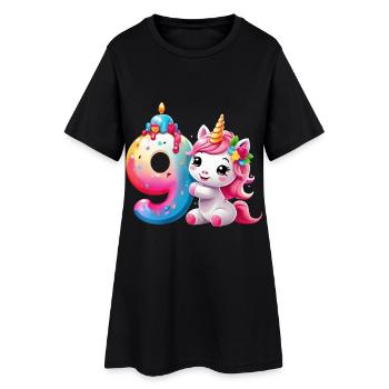 NUMÉRO 9 ANS LICORNE 9E ANNIVERSAIRE - Robe T-shirt Femme - noir - Devant