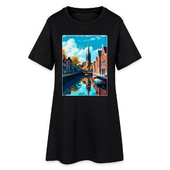 Delft Niederlande Vintage Reiseplakat Souvenir - Frauen T-Shirt-Kleid - Schwarz - Vorne