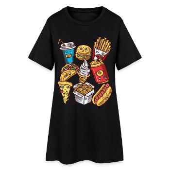 Junk Food Ungesundes Essen Fast Food - Frauen T-Shirt-Kleid - Schwarz - Vorne