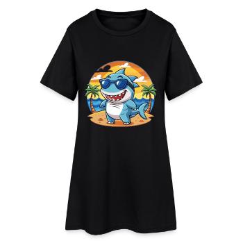 Hai Lustige Cartoon Sommer Strand Sonnenbrille - Frauen T-Shirt-Kleid - Schwarz - Vorne