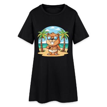 Biber Lustige Cartoon Sommer Strand Sonnenbrille - Frauen T-Shirt-Kleid - Schwarz - Vorne