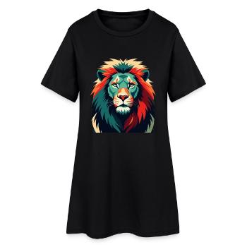 Lion Cartoon Character Colorful Pet Animal - Women’s T-Shirt Dress - black - Front