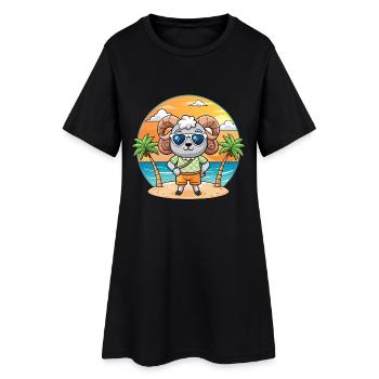 Ram Lustige Cartoon Sommer Strand Sonnenbrille - Frauen T-Shirt-Kleid - Schwarz - Vorne