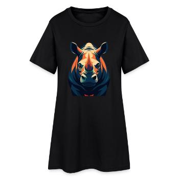Rhino Cartoon Character Colorful Pet Animal - Women’s T-Shirt Dress - black - Front