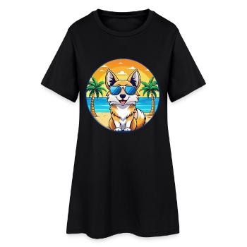 Isländischer Schäferhund Rasse Cartoon Sonnenbrille Strand - Frauen T-Shirt-Kleid - Schwarz - Vorne