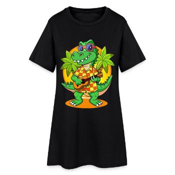 Lustige Krokodil Cartoon Sommer Strand Sonnenbrille - Frauen T-Shirt-Kleid - Schwarz - Vorne