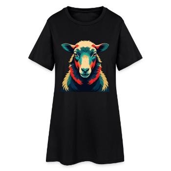 Schaf Cartoon Figur Buntes Haustier Tier - Frauen T-Shirt-Kleid - Schwarz - Vorne