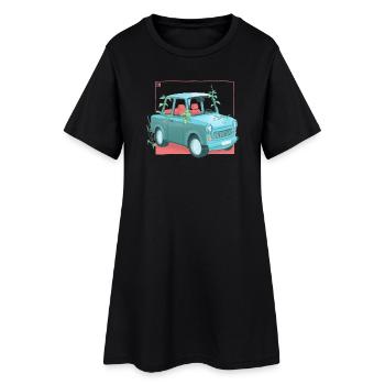 Trabi mit Pflanzen - Frauen T-Shirt-Kleid - Schwarz - Vorne